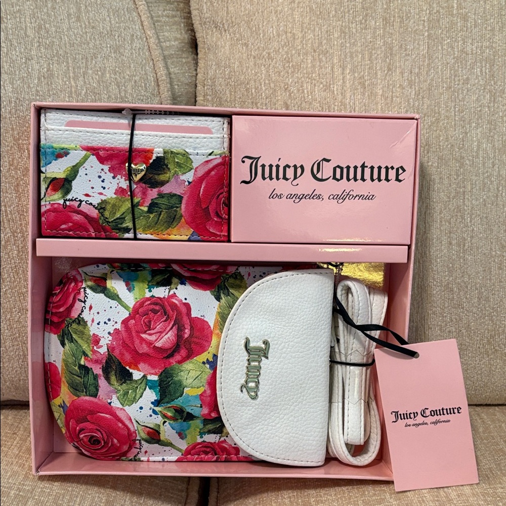 Juicy Couture White and Red Floral Bag Set